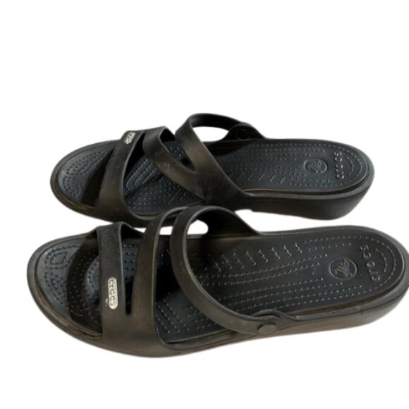 CROCS Shoes - CROCS Black Patricia Wedge Open Toe Sandals Size 9W Comfy Cushion Summer Casual